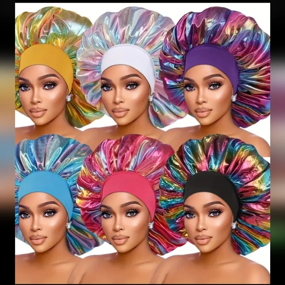 2 New Colorful Hair Bonnets